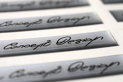 personalised signature 3D epoxy domed labels with silver background