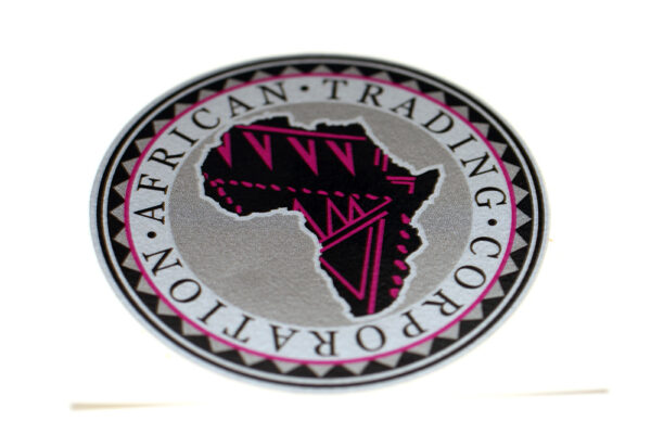 Custom vinyl sticker printed on metallic silver circular vinyl