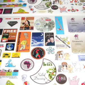 variety of custom vinyl stickers in multiple shapes sizes colours and finishes